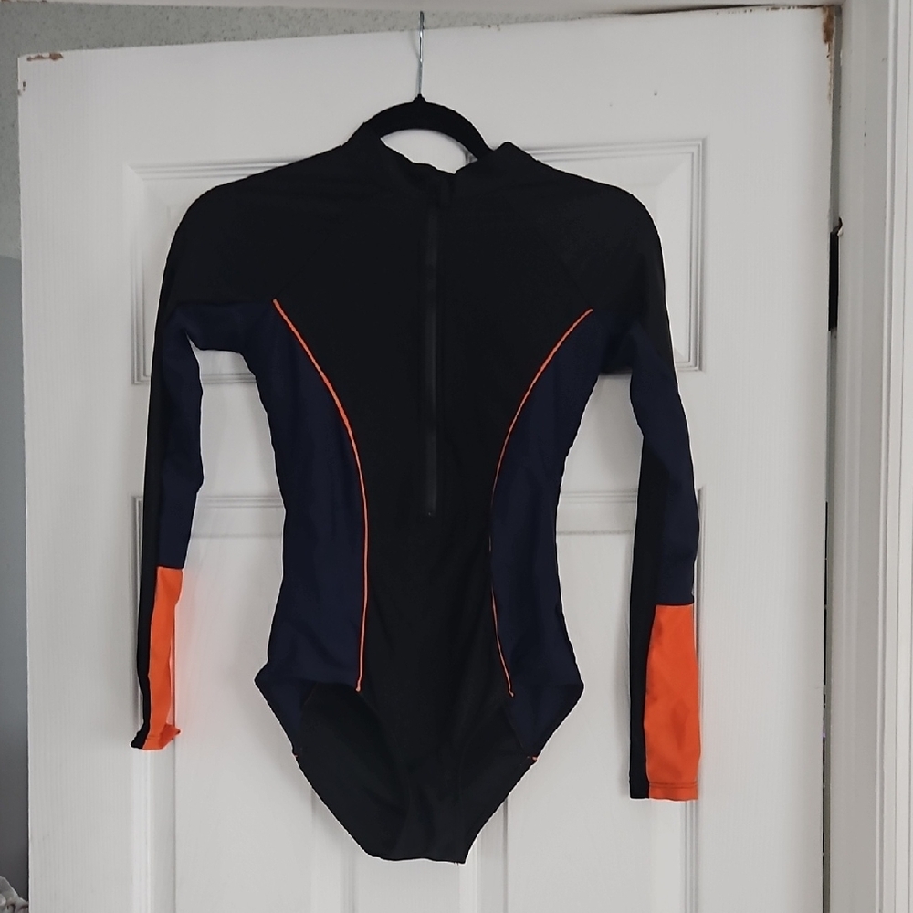 Black and Orange Athletic One Piece Swimsuit